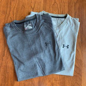 Under Armour SS Mens Heat Gear Shirts Set of 2 Gray Light and Dark Size M
